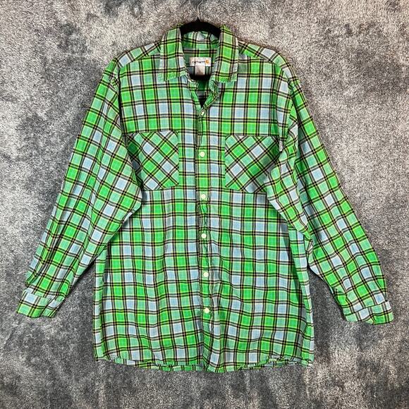 Carhartt Shirt Mens Large Green Plaid Longsleeve Pockets S254 Work Casual Button - Picture 1 of 8